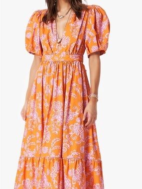 XiRENA Orange Maxi Dress with Pink Floral Print